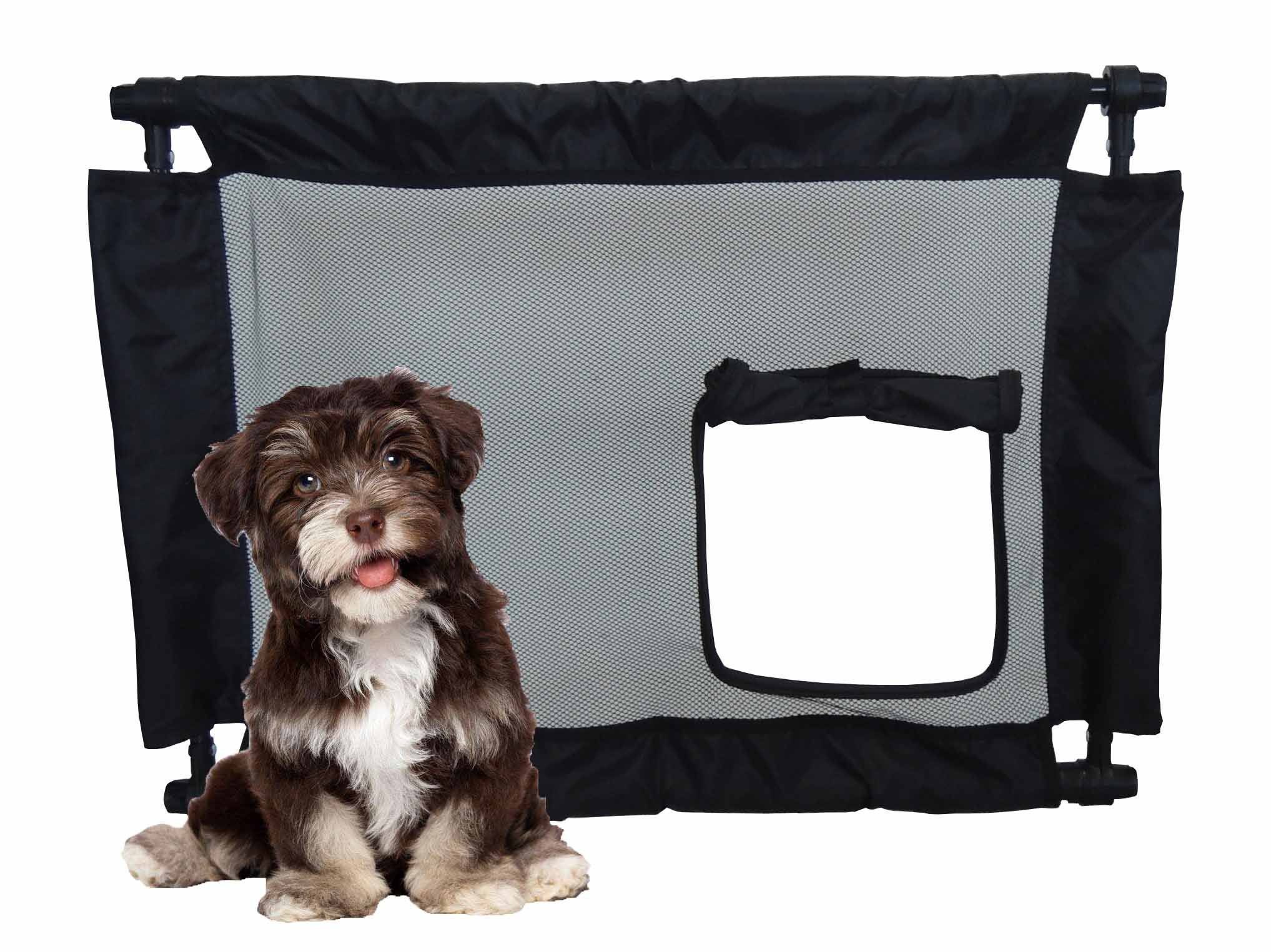 Pet Life ® 'Porta Gate' Anti-Drilling Nylon Mesh Collapsible Folding Travel Safety Pet Cat Dog Gate w/ Zippered Entrance - BIG FRENCHIES