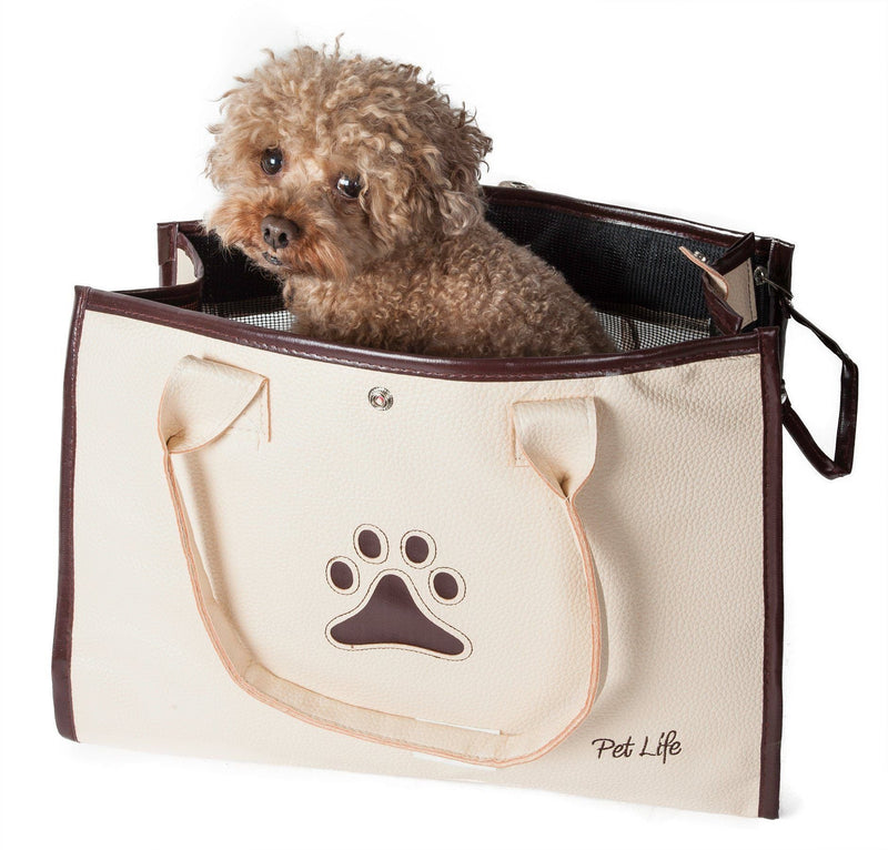 Pet Life ® 'Posh Paw' Elegant Leatherette Designer Fashion Travel Pet Dog Carrier Tote - BIG FRENCHIES