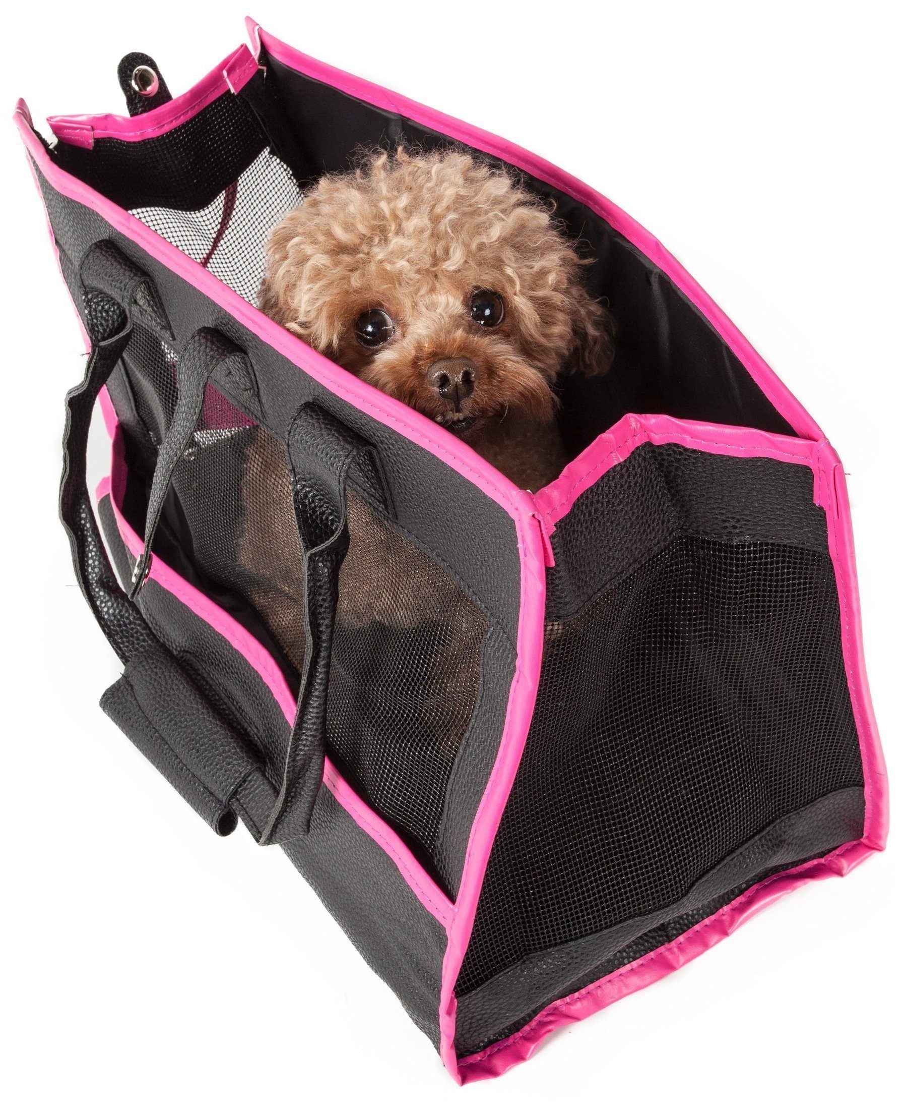 Pet Life ® 'Posh Paw' Elegant Leatherette Designer Fashion Travel Pet Dog Carrier Tote - BIG FRENCHIES