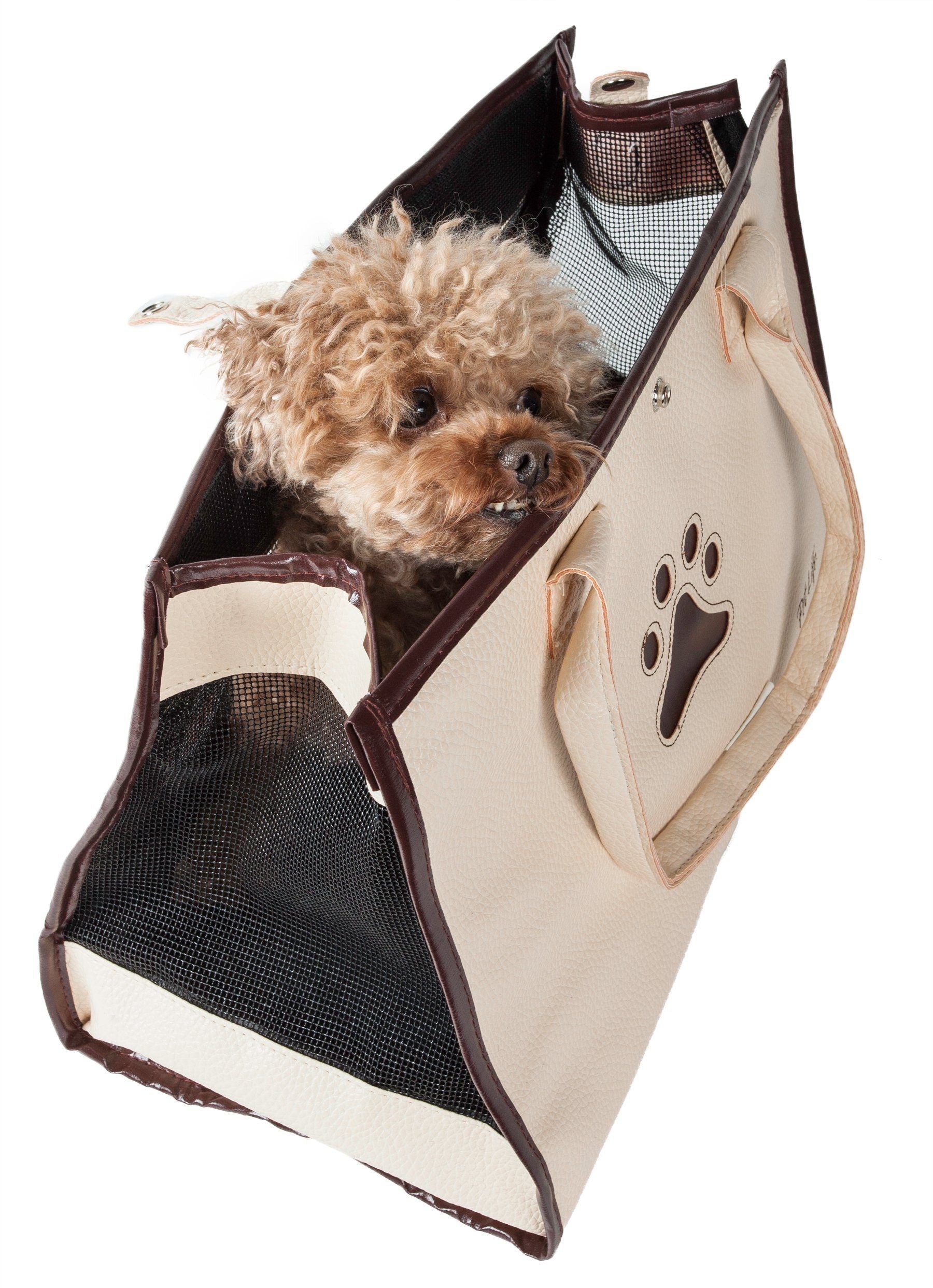 Pet Life ® 'Posh Paw' Elegant Leatherette Designer Fashion Travel Pet Dog Carrier Tote - BIG FRENCHIES