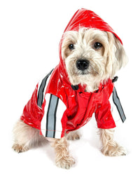 Pet Life ® 'Reflecta-Glow' Reflective Waterproof Adjustable Dog Raincoat Jacket w/ Removable Hood - BIG FRENCHIES