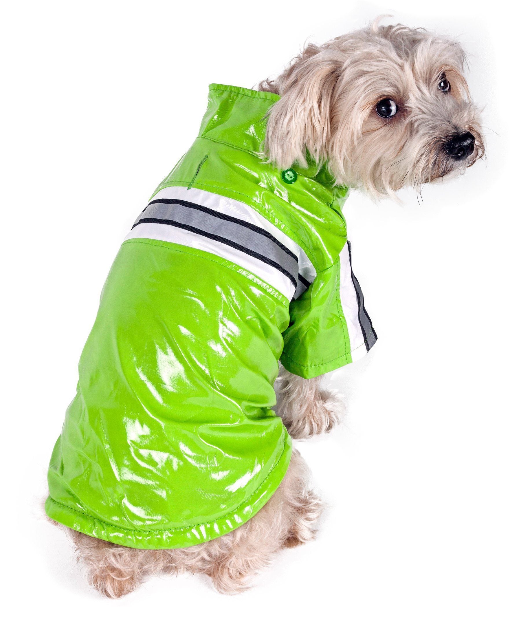 Pet Life ® 'Reflecta-Glow' Reflective Waterproof Adjustable Dog Raincoat Jacket w/ Removable Hood - BIG FRENCHIES
