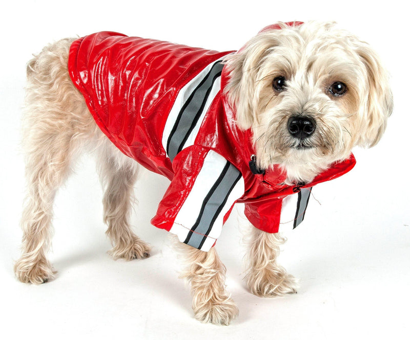 Pet Life ® 'Reflecta-Glow' Reflective Waterproof Adjustable Dog Raincoat Jacket w/ Removable Hood - BIG FRENCHIES