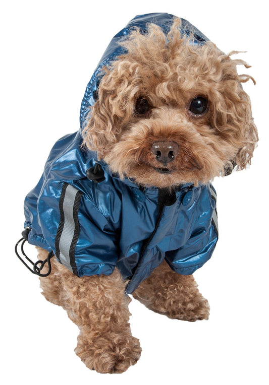 Pet Life ® 'Reflecta-Sport' Multi-Adjustable Reflective Weather-Proof Dog Raincoat w/ Removable Hood - BIG FRENCHIES