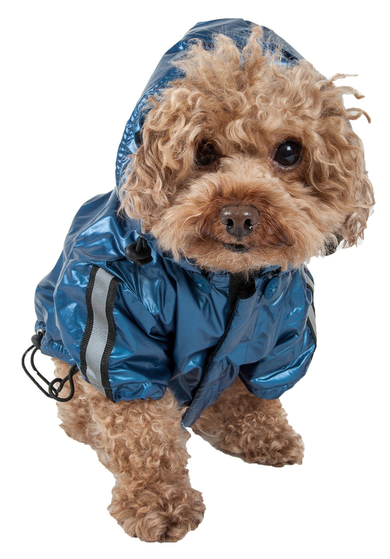Pet Life ® 'Reflecta-Sport' Multi-Adjustable Reflective Weather-Proof Dog Raincoat w/ Removable Hood - BIG FRENCHIES