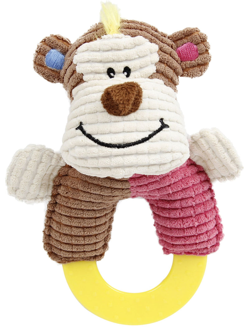 Pet Life ® 'Ring-O-Round' Plush Squeaking and Rubber Teething Newborn Puppy Dog Toy - BIG FRENCHIES