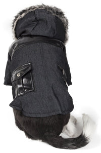 Pet Life ® 'Ruff-Choppered' Denim Fashioned Wool Dog Coat Jacket - BIG FRENCHIES