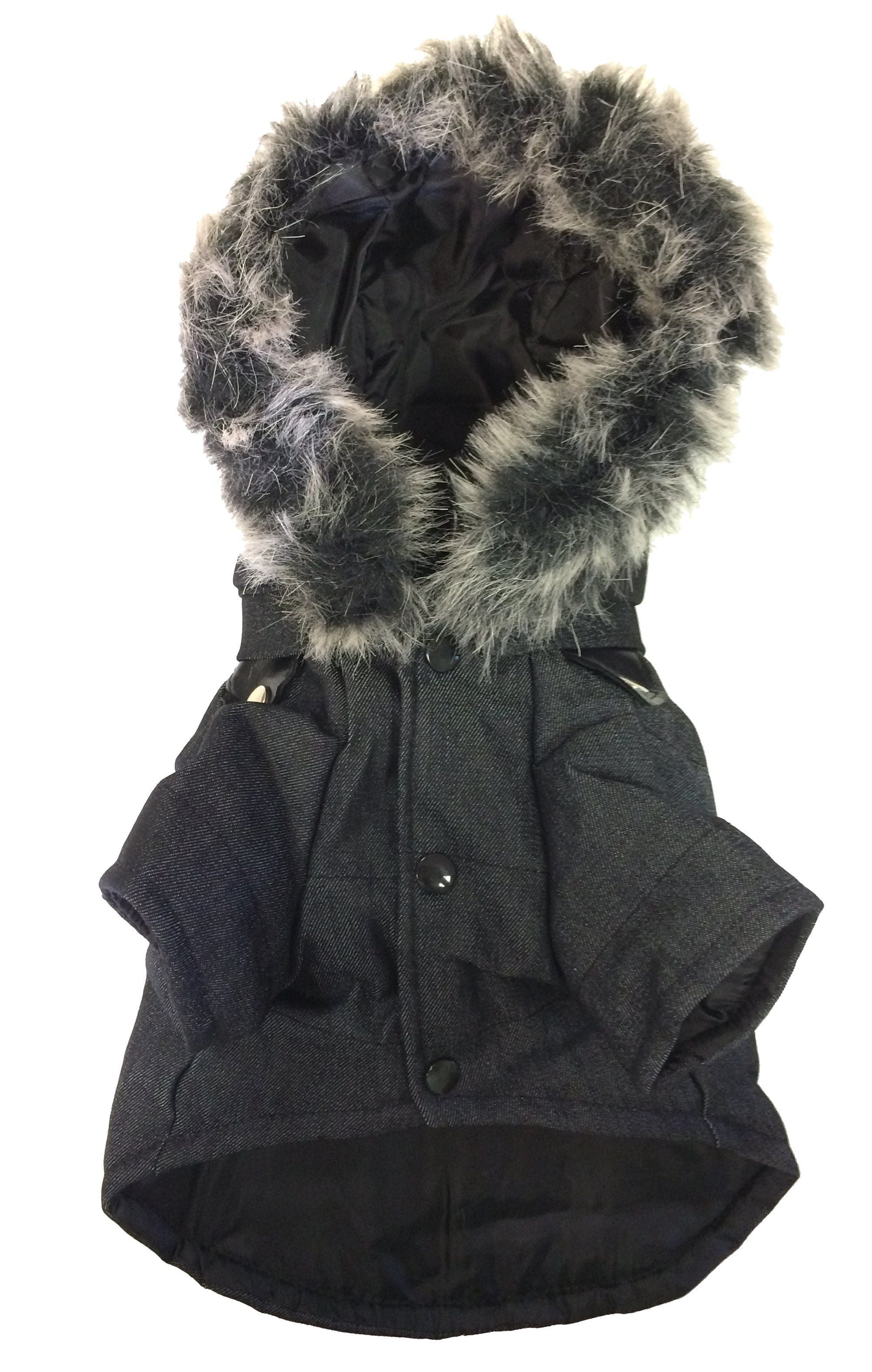 Pet Life ® 'Ruff-Choppered' Denim Fashioned Wool Dog Coat Jacket - BIG FRENCHIES