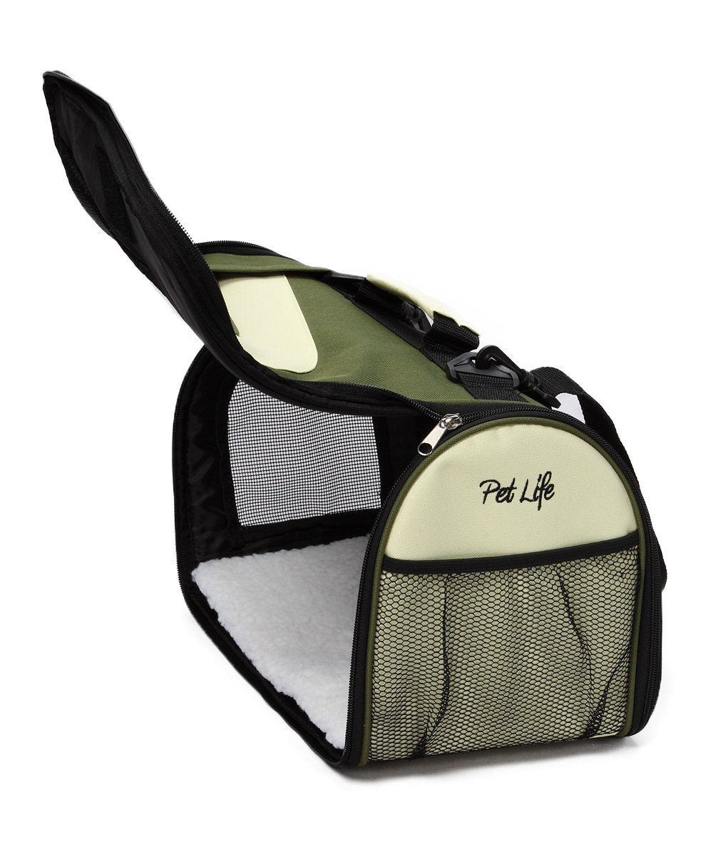 Pet Life ® Sporty Mesh Airline Approved Zippered Folding Collapsible Travel Pet Dog Carrier - BIG FRENCHIES
