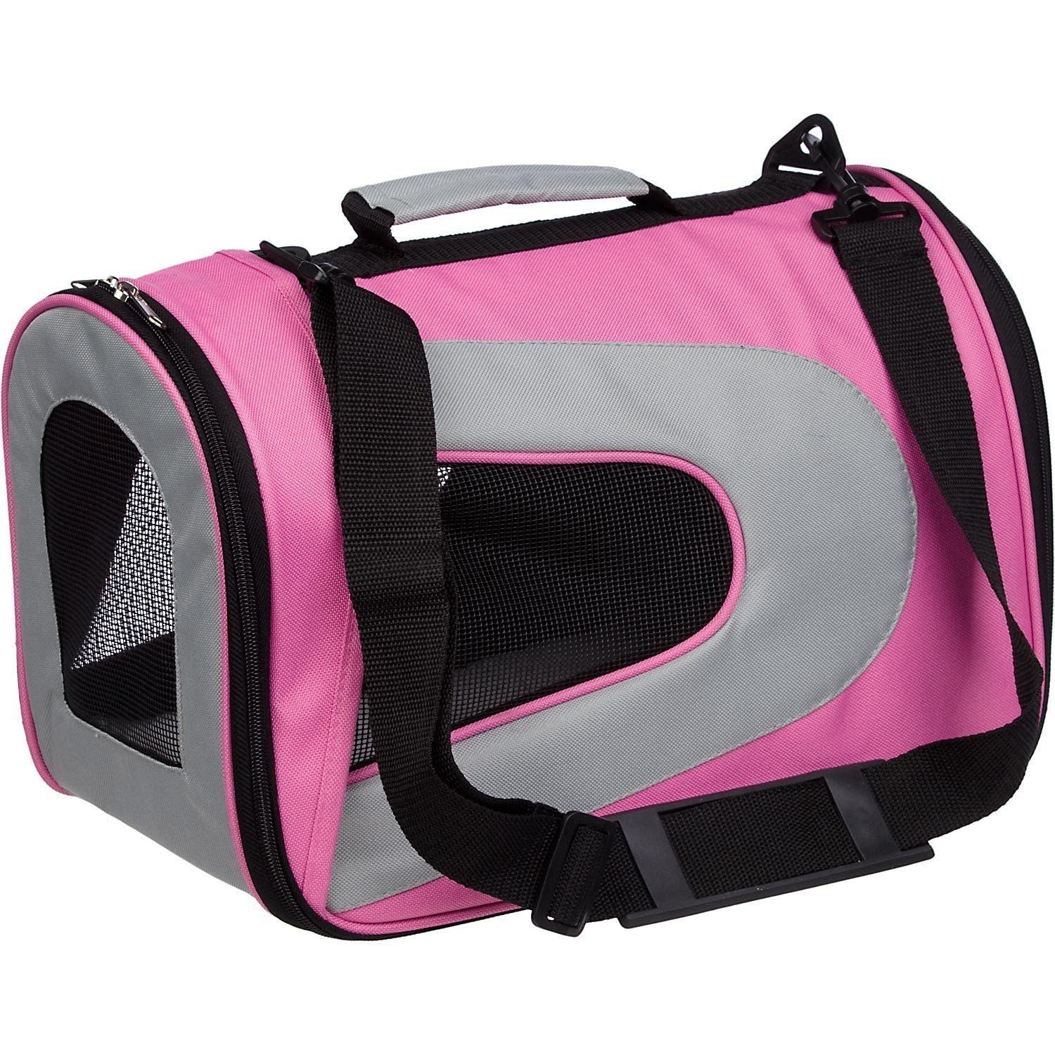 Pet Life ® Sporty Mesh Airline Approved Zippered Folding Collapsible Travel Pet Dog Carrier - BIG FRENCHIES