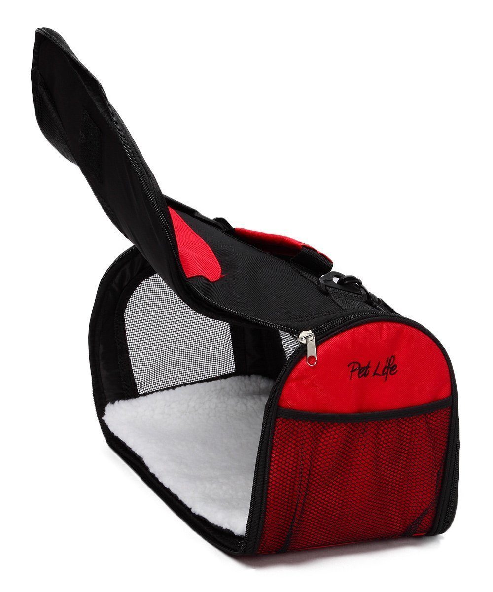 Pet Life ® Sporty Mesh Airline Approved Zippered Folding Collapsible Travel Pet Dog Carrier - BIG FRENCHIES