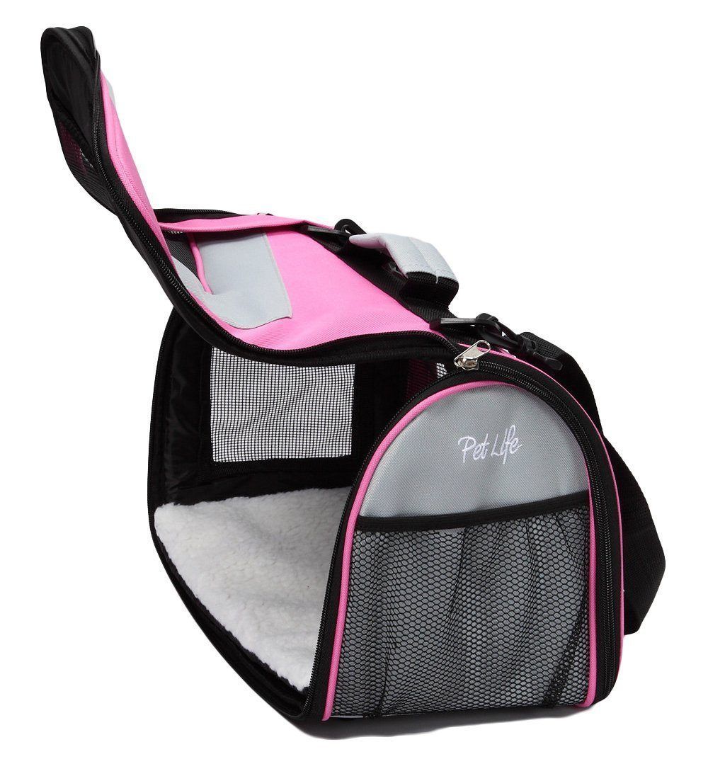Pet Life ® Sporty Mesh Airline Approved Zippered Folding Collapsible Travel Pet Dog Carrier - BIG FRENCHIES