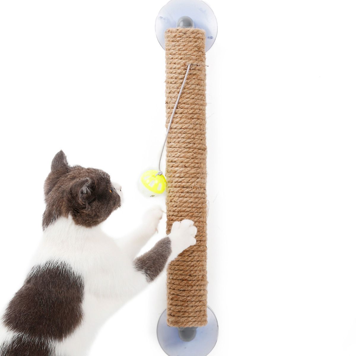 Pet Life ® 'Stick N' Claw' Sisal Rope and Toy Suction Cup Stick Shaped Cat Scratcher - BIG FRENCHIES