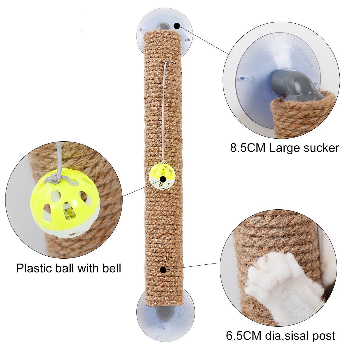 Pet Life ® 'Stick N' Claw' Sisal Rope and Toy Suction Cup Stick Shaped Cat Scratcher - BIG FRENCHIES