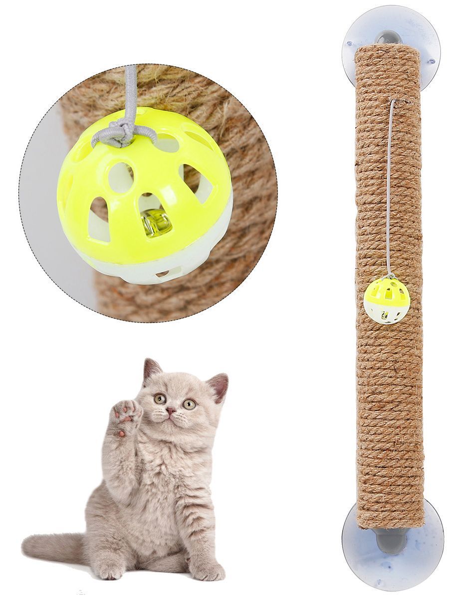 Pet Life ® 'Stick N' Claw' Sisal Rope and Toy Suction Cup Stick Shaped Cat Scratcher - BIG FRENCHIES
