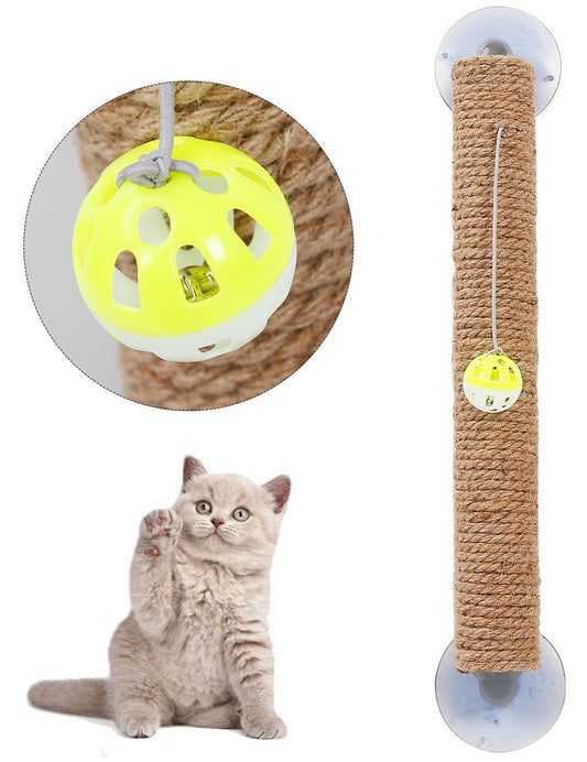 Pet Life ® 'Stick N' Claw' Sisal Rope and Toy Suction Cup Stick Shaped Cat Scratcher - BIG FRENCHIES