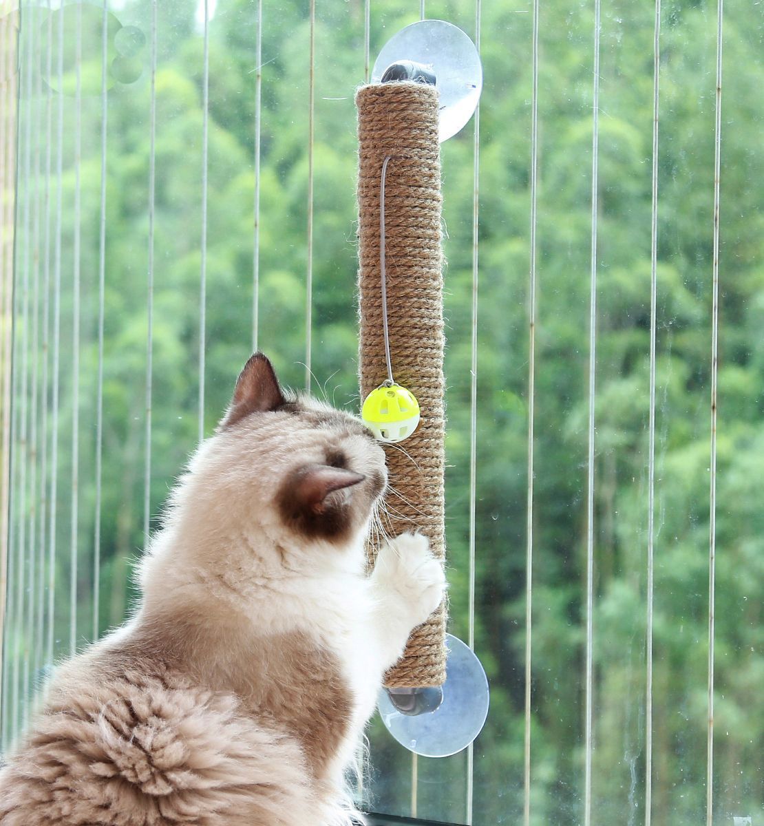 Pet Life ® 'Stick N' Claw' Sisal Rope and Toy Suction Cup Stick Shaped Cat Scratcher - BIG FRENCHIES