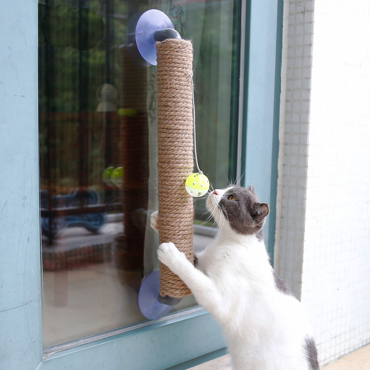 Pet Life ® 'Stick N' Claw' Sisal Rope and Toy Suction Cup Stick Shaped Cat Scratcher - BIG FRENCHIES