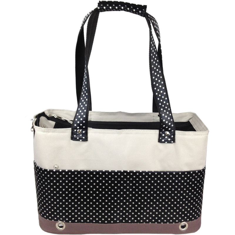 Pet Life ® 'Tote n' Boater' Trendy Spotted Designer Fashion Travel Pet Dog Carrier - BIG FRENCHIES