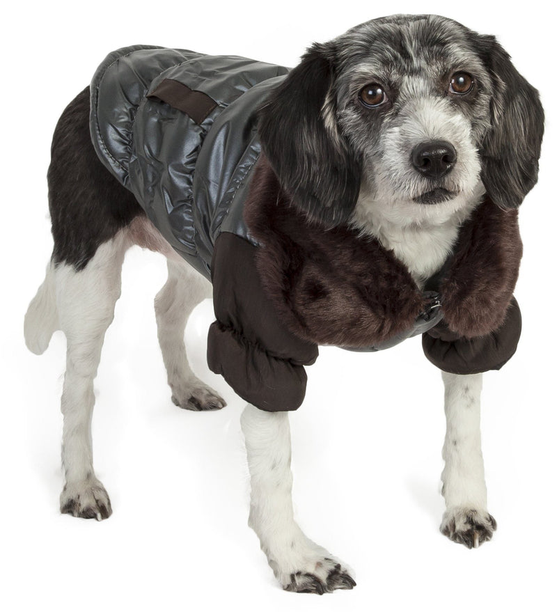 Pet Life ® Track-Collared' Metallic Ultra Fur 3M Insulated Pet Dog Jacket - BIG FRENCHIES