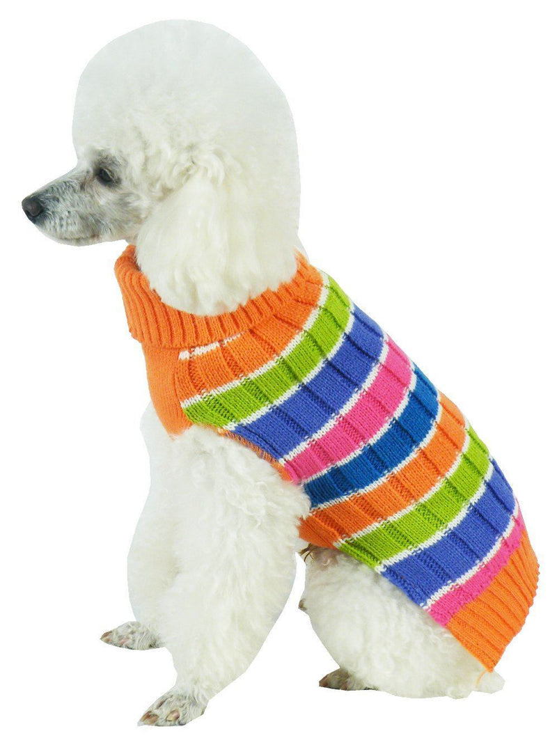 Pet Life ® 'Tutti-Beauty' Rainbow Heavy Cable Knitted Ribbed Designer Turtle Neck Dog Sweater - BIG FRENCHIES