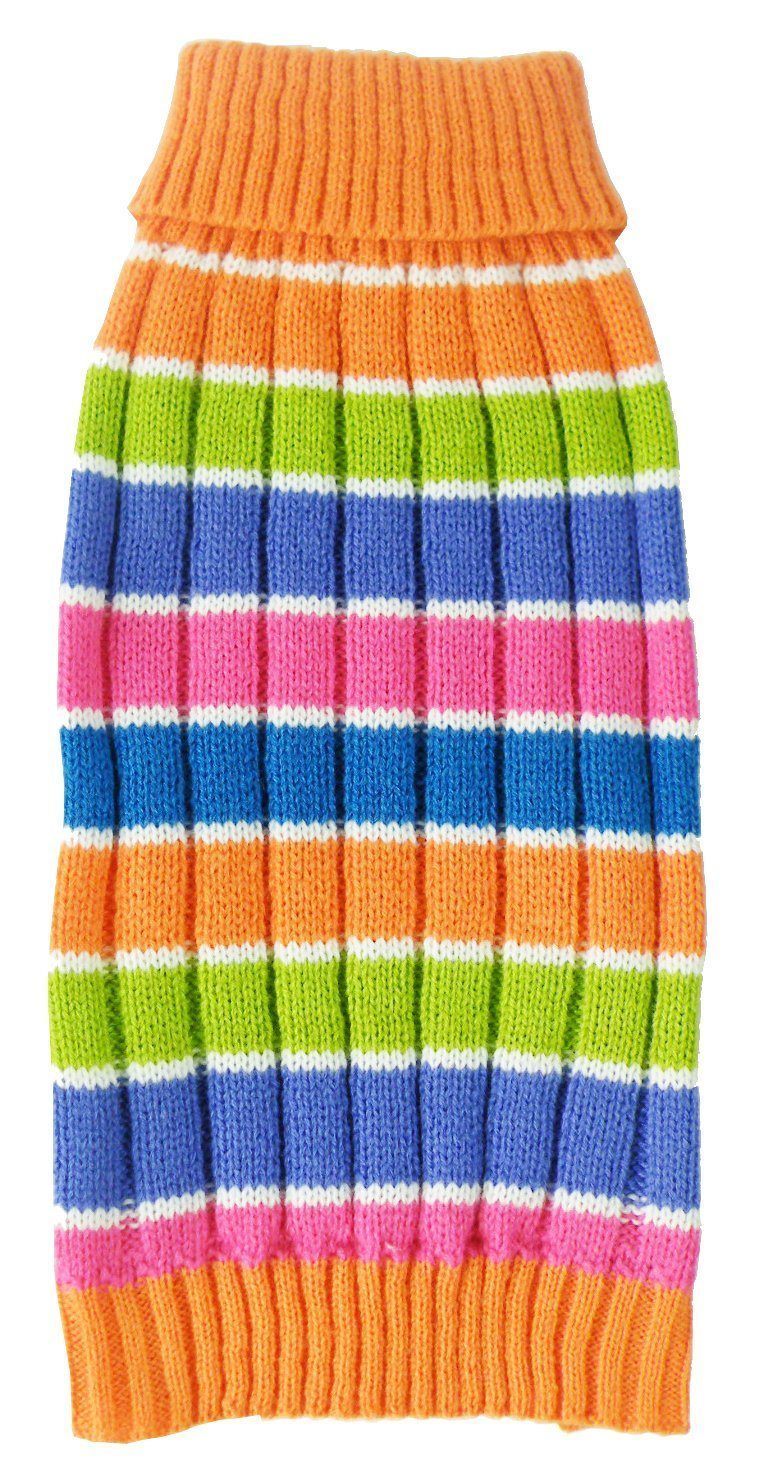 Pet Life ® 'Tutti-Beauty' Rainbow Heavy Cable Knitted Ribbed Designer Turtle Neck Dog Sweater - BIG FRENCHIES