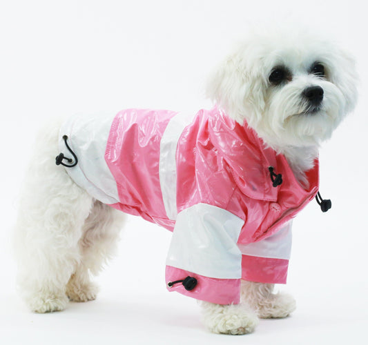 Pet Life ® 'Two-Tone' Waterproof Adjustable Dog Raincoat Jacket w/ Removable Hood - BIG FRENCHIES
