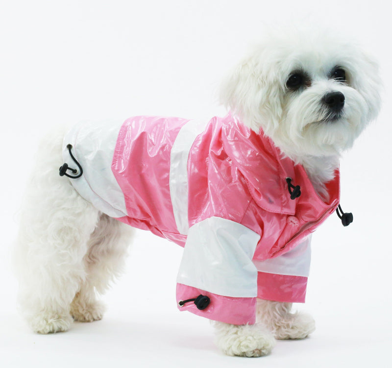 Pet Life ® 'Two-Tone' Waterproof Adjustable Dog Raincoat Jacket w/ Removable Hood - BIG FRENCHIES