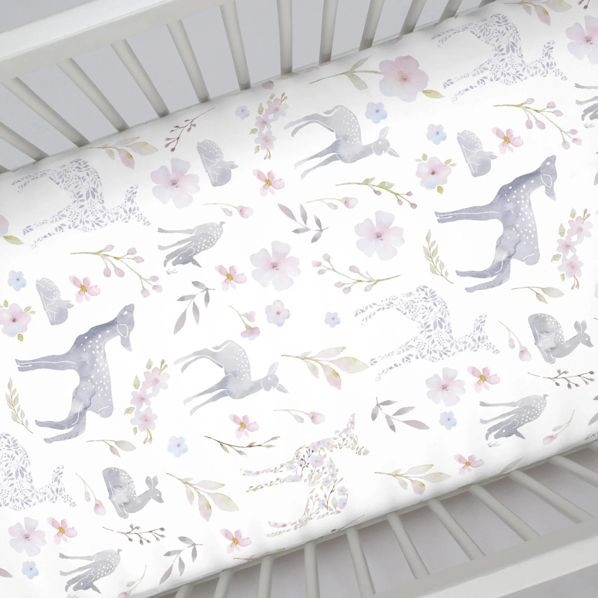 NoJo Super Soft Floral Deer Nursery Mini Crib Fitted Sheet - BIG FRENCHIES