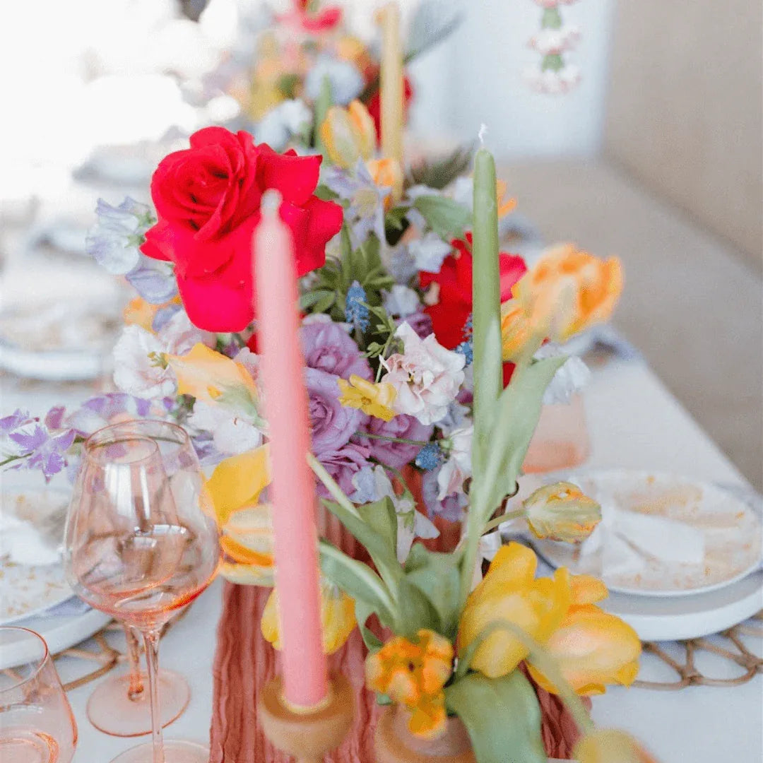 Spring Beeswax Taper Candle Bundle - Dusty Rose, Apricot, Pistachio & Raw - BIG FRENCHIES