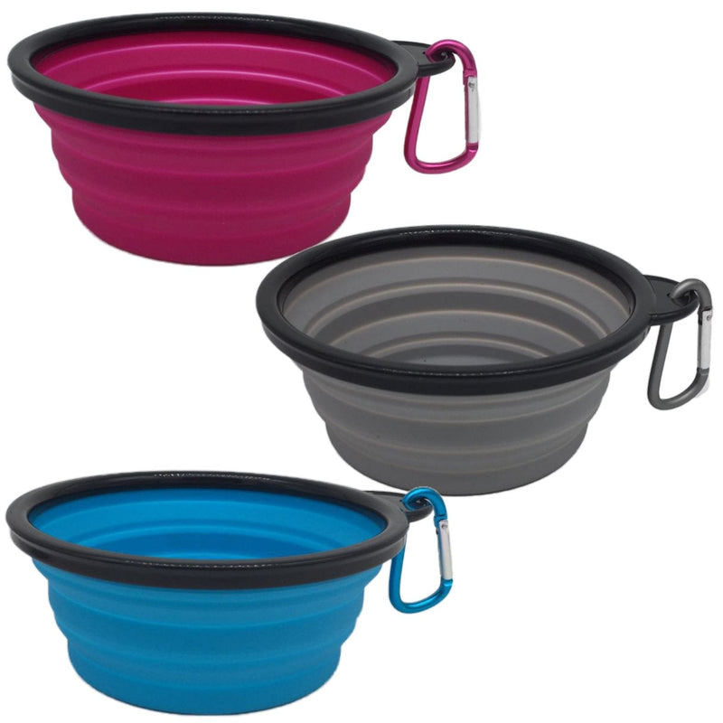 Mr. Peanut's 3 Pak XL (25oz) Collapsible Silicone Bowls with Color Matched Carabiner Clips - BIG FRENCHIES