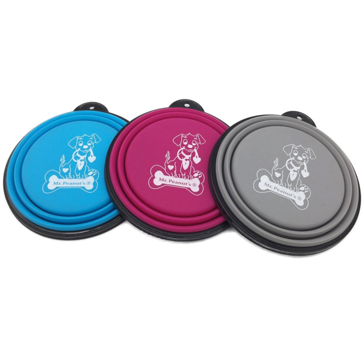 Mr. Peanut's 3 Pak XL (25oz) Collapsible Silicone Bowls with Color Matched Carabiner Clips - BIG FRENCHIES