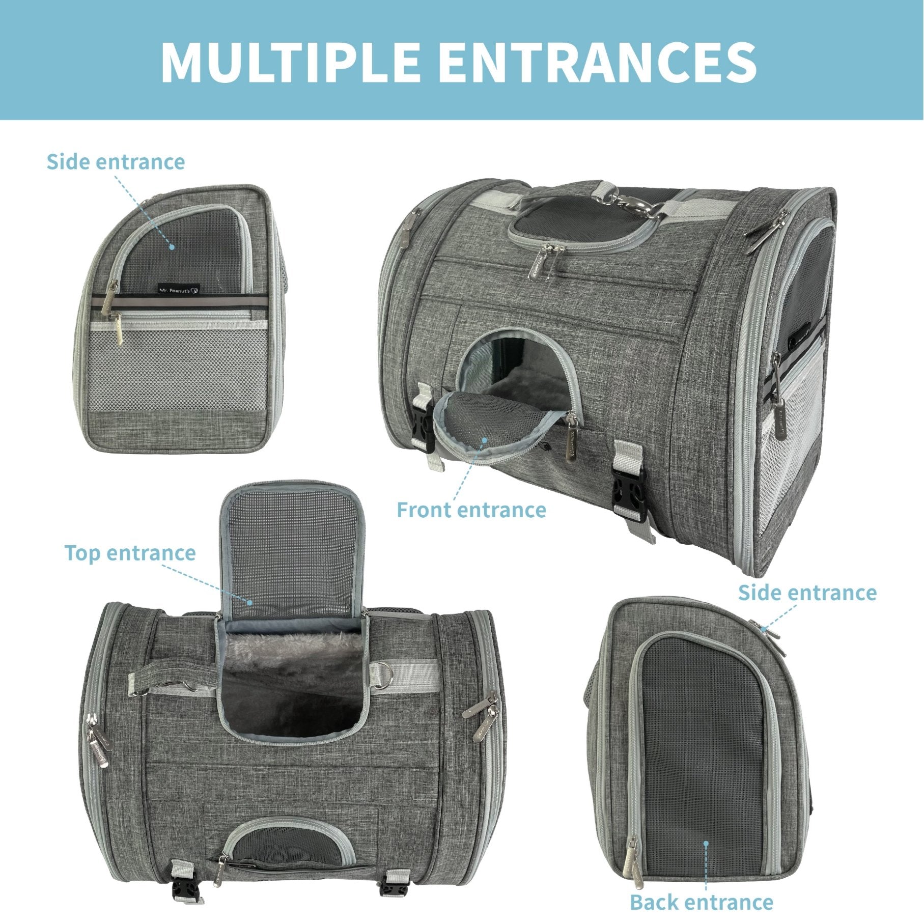 Mr. Peanut's Monterey Series Airline Compliant Horizontal Backpack Pet Carrier - BIG FRENCHIES