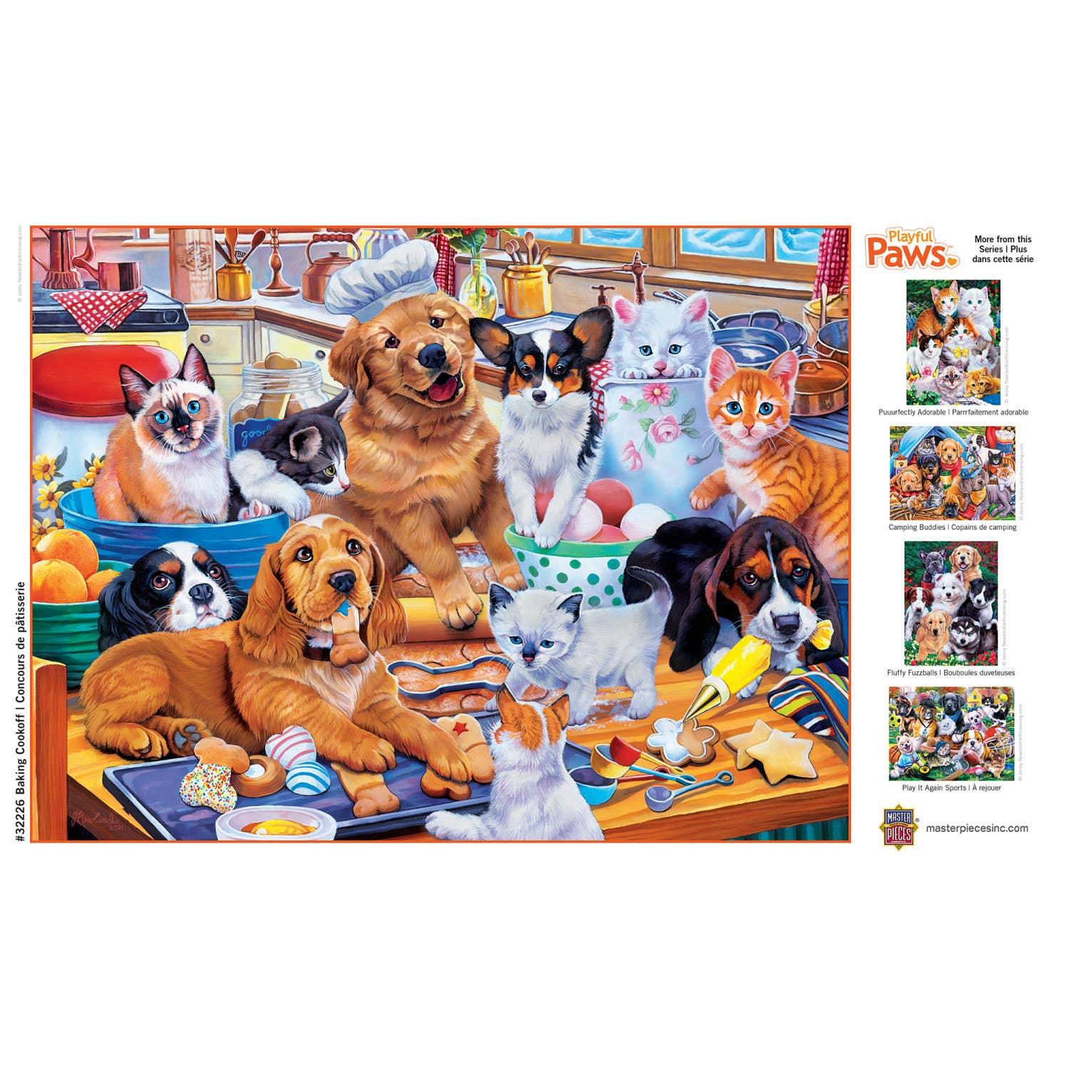 Playful Paws - Baking Cookoff 300 Piece EZ Grip Puzzle by MasterPieces | Adorable Kitten and Puppy Jigsaw Puzzle - BIG FRENCHIES