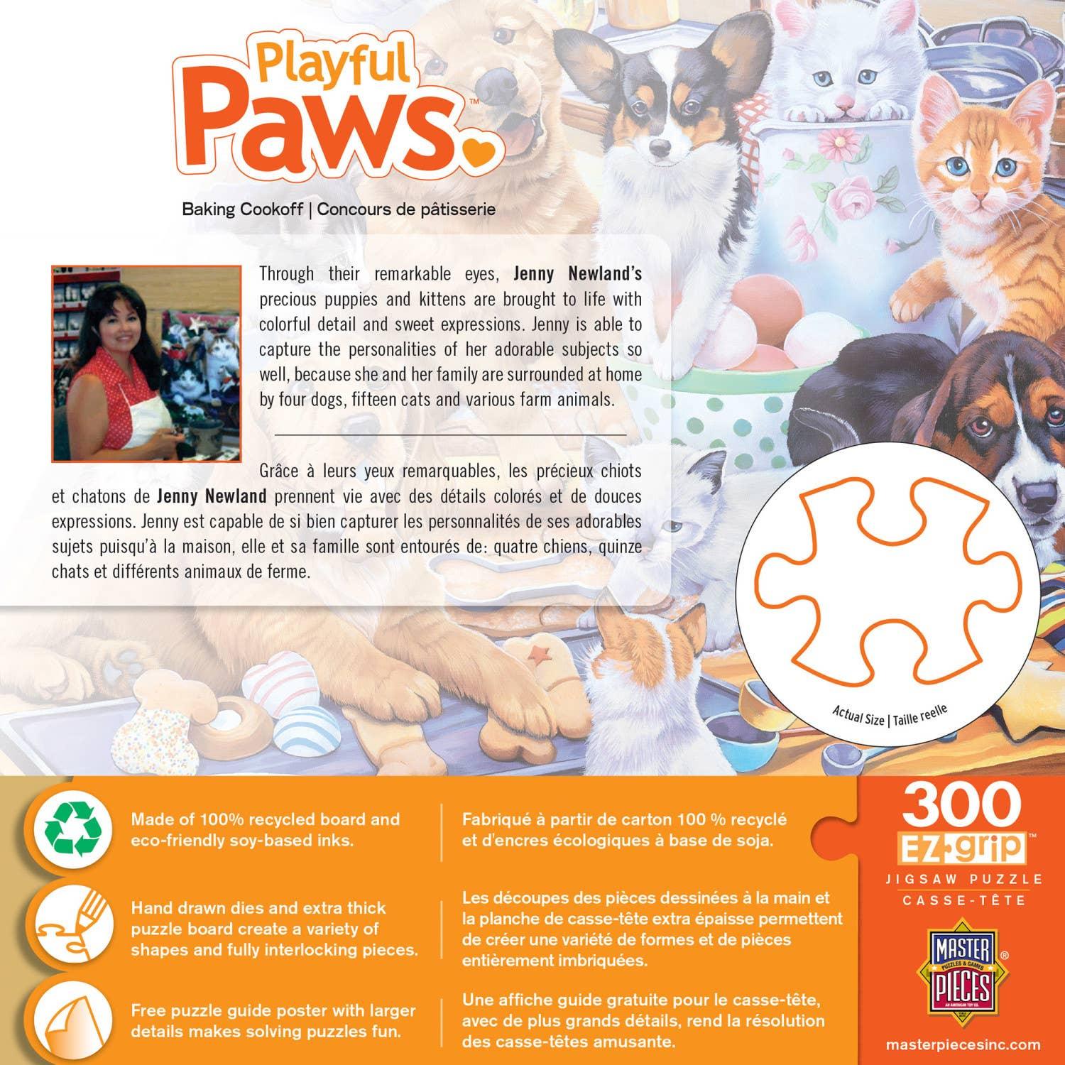 Playful Paws - Baking Cookoff 300 Piece EZ Grip Puzzle by MasterPieces | Adorable Kitten and Puppy Jigsaw Puzzle - BIG FRENCHIES