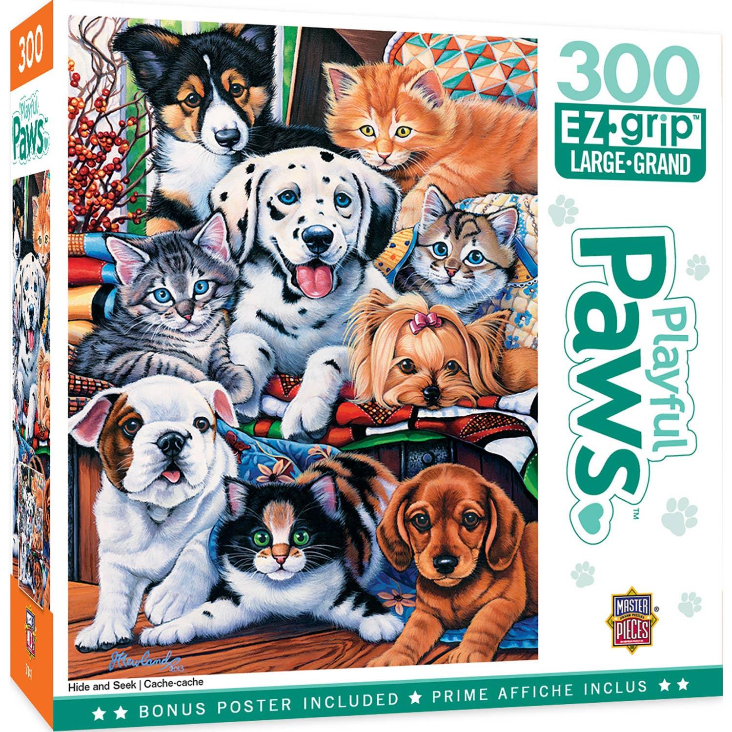 Playful Paws - Hide and Seek 300 Piece EZ Grip Puzzle by MasterPieces - BIG FRENCHIES
