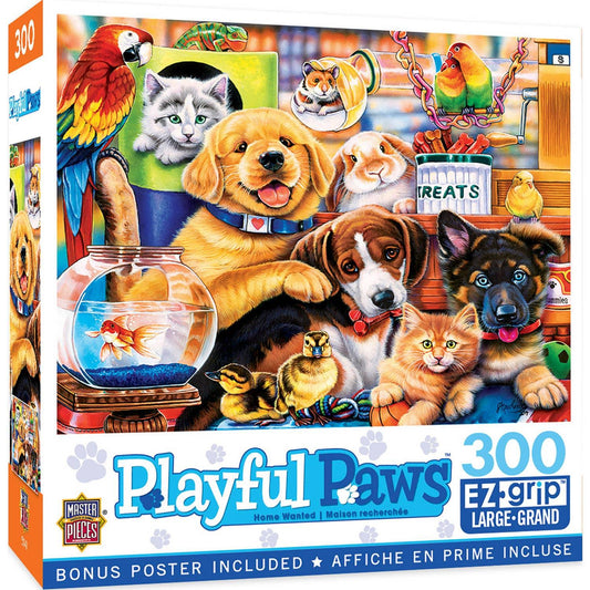 Playful Paws - Home Wanted 300 Piece EZ Grip Puzzle by Masterpieces Puzzles - BIG FRENCHIES