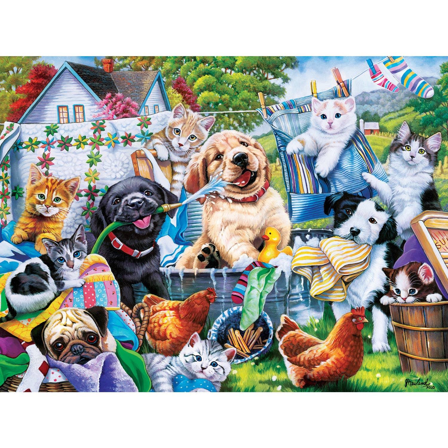 Playful Paws - Washing Time 300 Piece EZ Grip Puzzle by Masterpieces Puzzles - BIG FRENCHIES