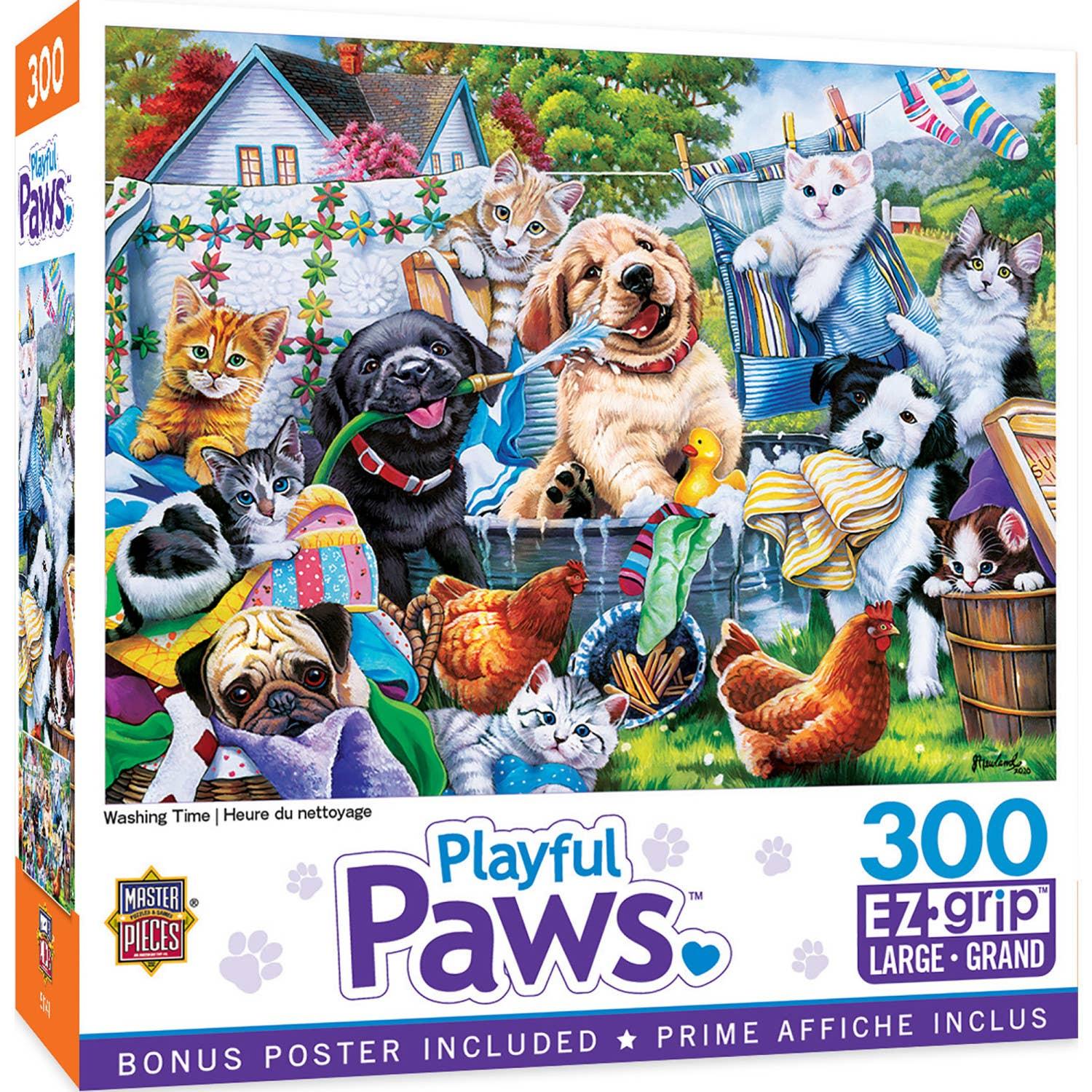 Playful Paws - Washing Time 300 Piece EZ Grip Puzzle by Masterpieces Puzzles - BIG FRENCHIES