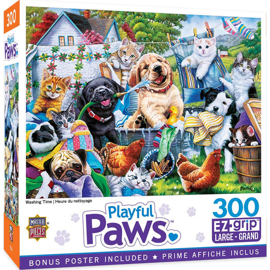 Playful Paws - Washing Time 300 Piece EZ Grip Puzzle by Masterpieces Puzzles - BIG FRENCHIES
