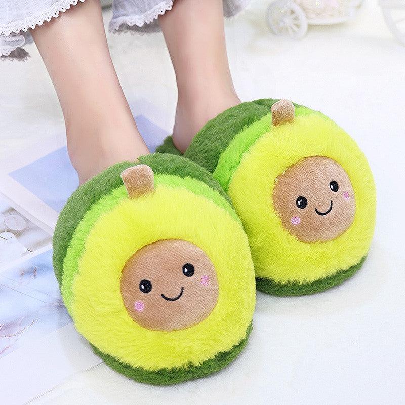 Plush Avocado Slippers Fruit Toys Cute Warm Winter Shoes Women Indoor Household Slippers With Fuzzy Plush Faux Fur Comfy Memory Foam Slip On House Shoes - BIG FRENCHIES