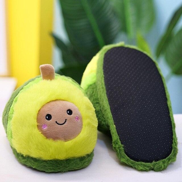 Plush Avocado Slippers Fruit Toys Cute Warm Winter Shoes Women Indoor Household Slippers With Fuzzy Plush Faux Fur Comfy Memory Foam Slip On House Shoes - BIG FRENCHIES