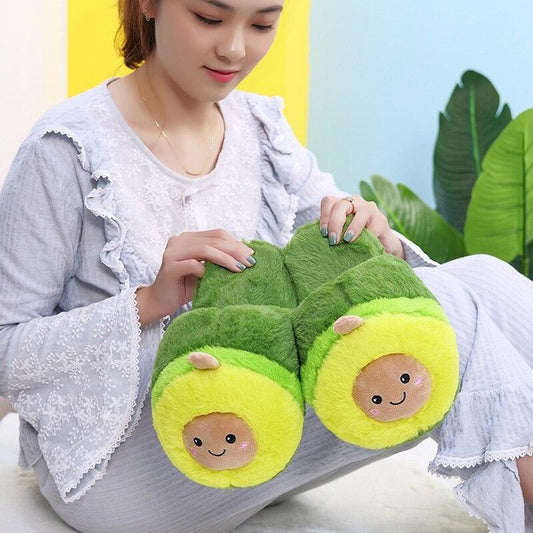 Plush Avocado Slippers Fruit Toys Cute Warm Winter Shoes Women Indoor Household Slippers With Fuzzy Plush Faux Fur Comfy Memory Foam Slip On House Shoes - BIG FRENCHIES