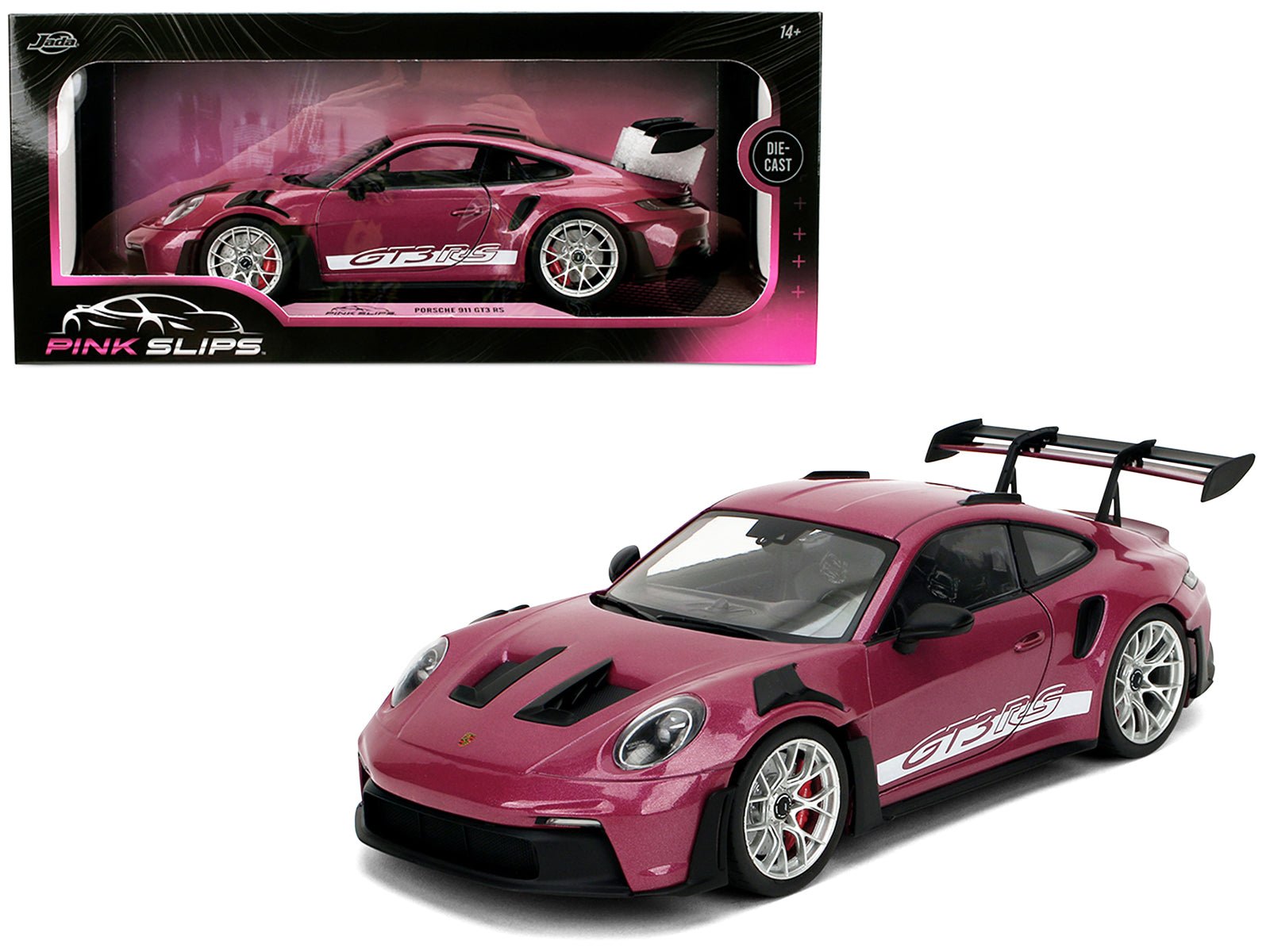 Porsche 911 GT3 RS Red Violet Metallic with White Stripes "Pink Slips" Series 1/18 Diecast Model Car by Jada  free shipping USA