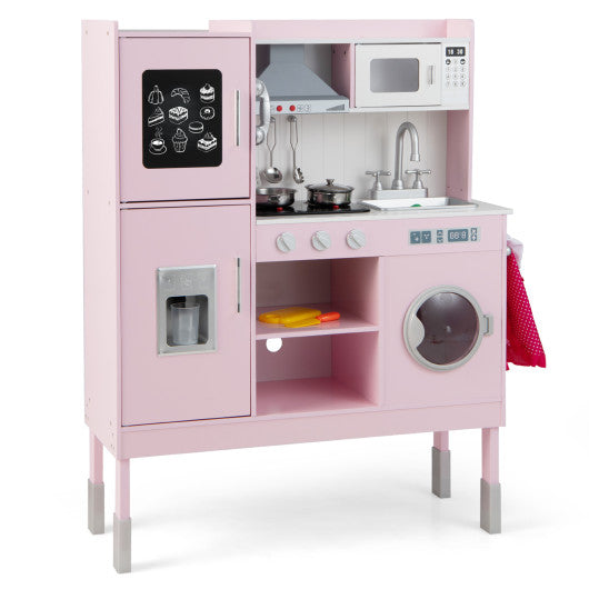 Pretend Play Kitchen for Kids with 16 Pieces Accessories-Pink - BIG FRENCHIES