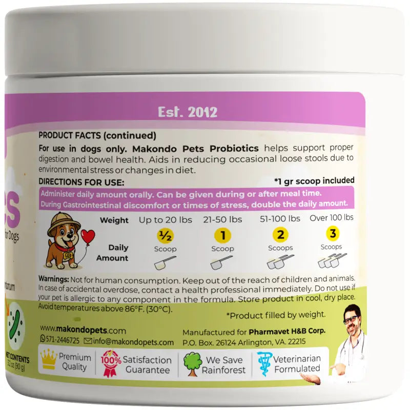 Probiotics for Dogs and Puppies. 90 Scoops - BIG FRENCHIES