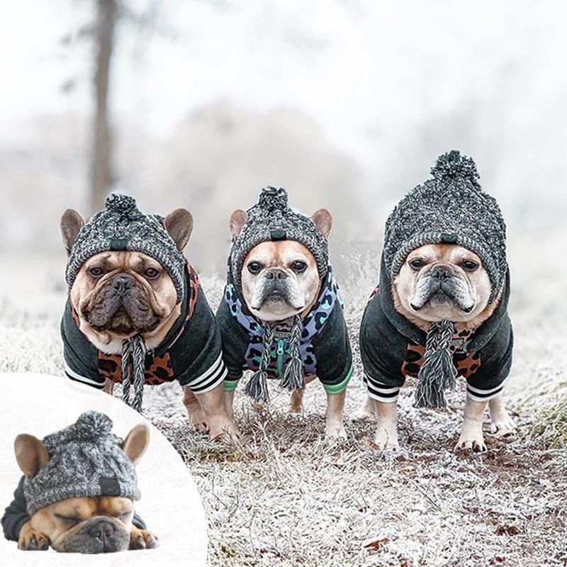 Autumn Winter Warm Knitted Pet Hats With Fluffy Ball - BIG FRENCHIES