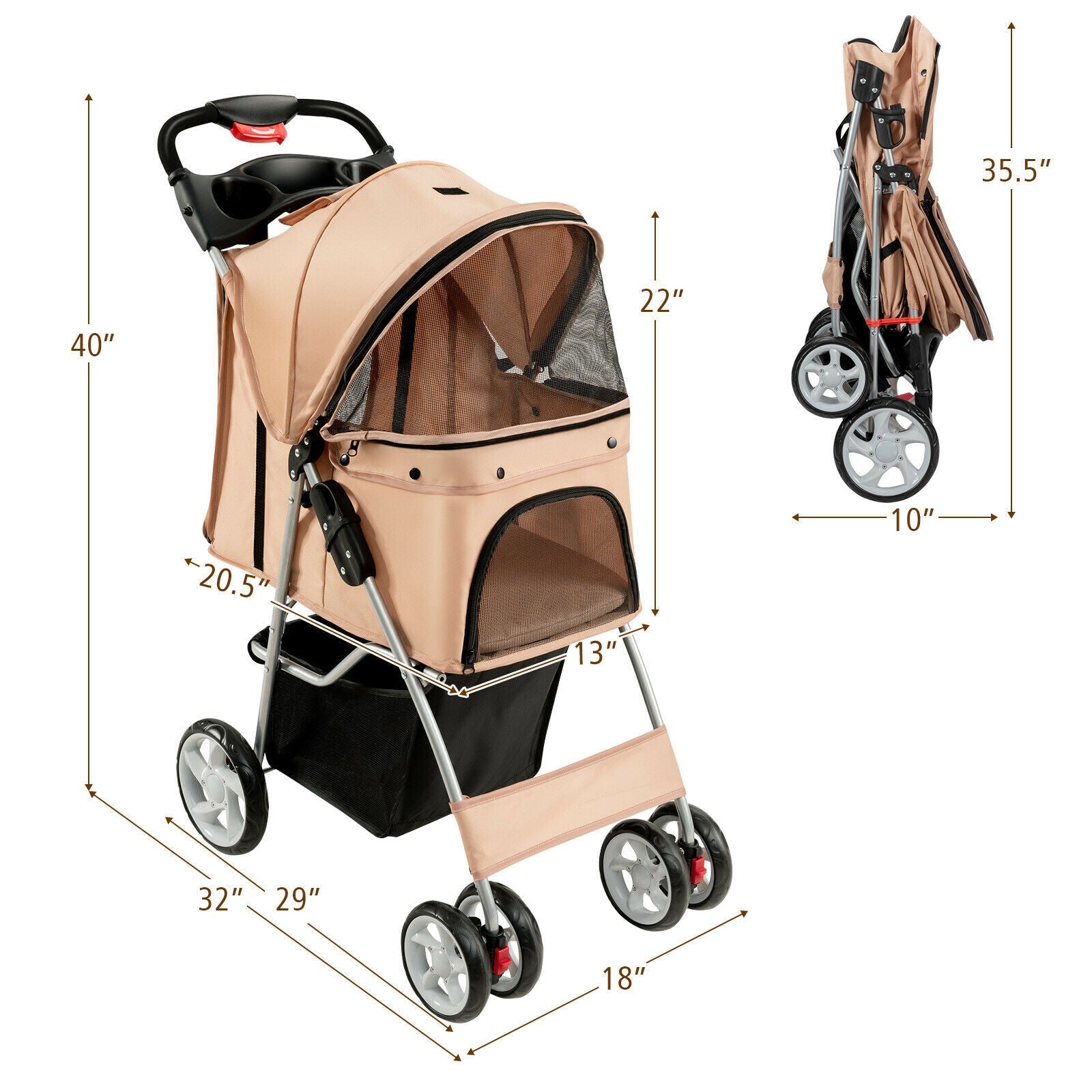 Foldable Pet Stroller 4-Wheel Travel Carrier - BIG FRENCHIES