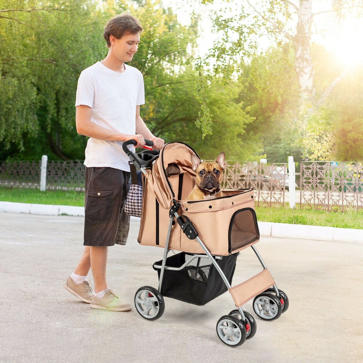 Foldable Pet Stroller 4-Wheel Travel Carrier - BIG FRENCHIES