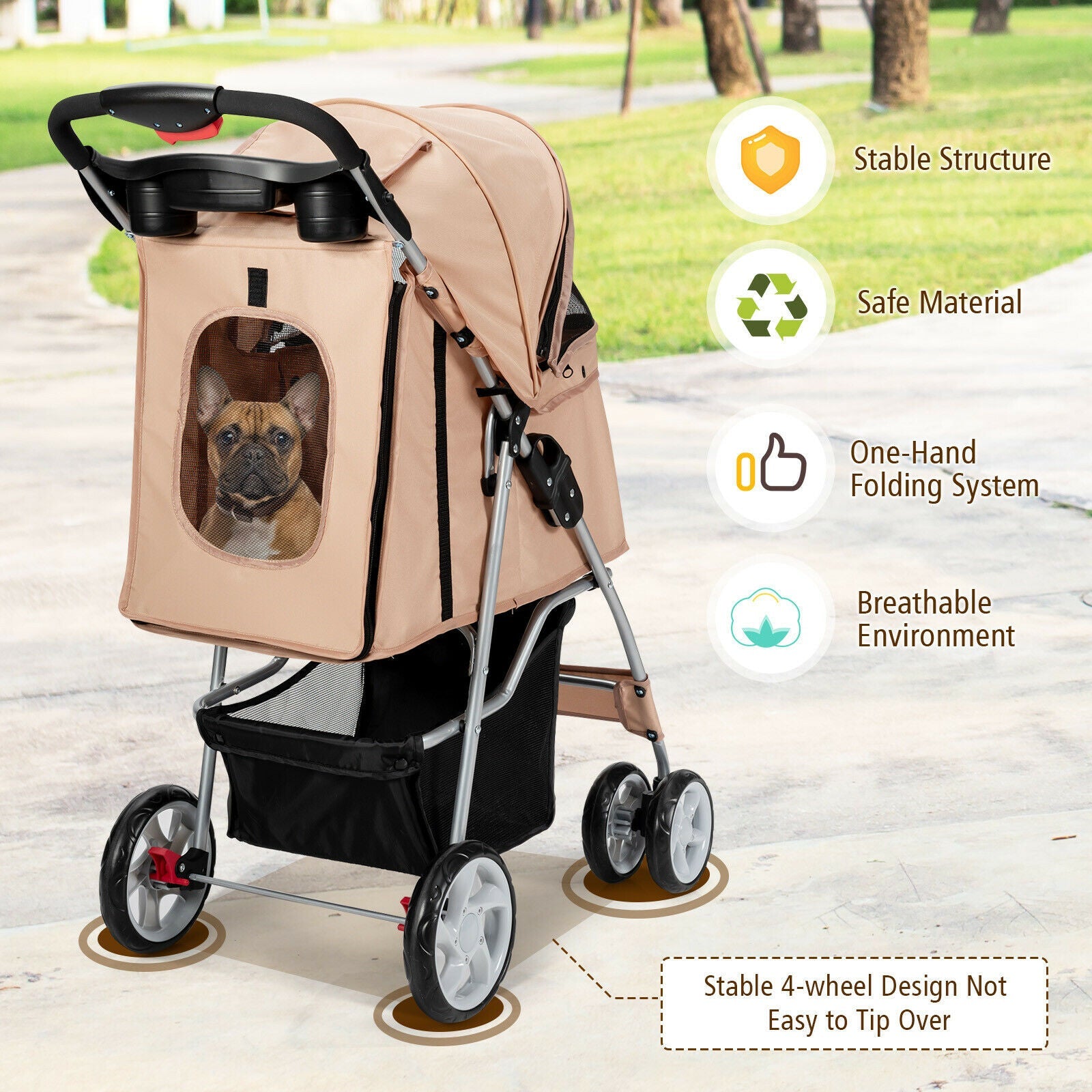 Foldable Pet Stroller 4-Wheel Travel Carrier - BIG FRENCHIES